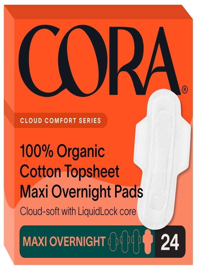 Cora 100% Organic Cotton Topsheet Pads (24 Maxi Overnight Pads) - Image 1